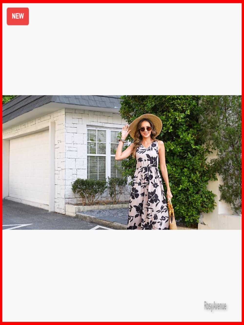 Flowy Midi Dress V Neck Sleeveless Casual Summer Dress with Pockets - Picture 7 of 7